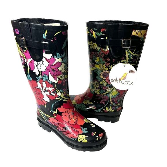 Sakroots Artist Circle Tall Flower Power Rubber Rain Boots Women’s Size 7 NWT - Picture 2 of 10
